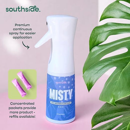 Southside Misty Fertilizer Spray - Use Year-Round - Leaf-Absorbed Plant Food in a Premium Continuous Spray Bottle (4-2-6 NPK) -Hydration & Nutrition for Humidity-Loving Houseplants -7.1 fl oz (210ml)