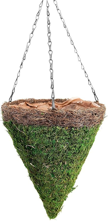 SuperMoss (29282) Mossweave Hanging Basket - Cone, Fresh Green with Wicker Rim, Large (12.5)"