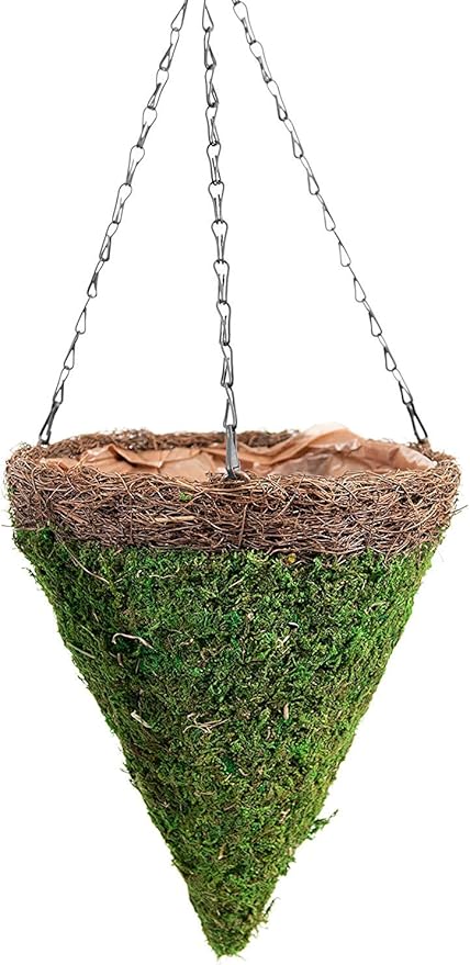 SuperMoss (29282) Mossweave Hanging Basket - Cone, Fresh Green with Wicker Rim, Large (12.5)"