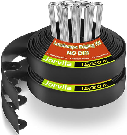 Landscape Edging, 1.5" x 80' Plastic Garden Edging with 100 Pcs Metal Spikes, Flexible Garden Border for Lawn, Landscaping, Flower Beds