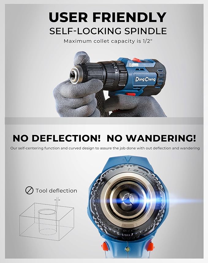 Dong Cheng 20V Brushless Heavy-duty Impact Drill, 443 in-lbs, 27000 BPM, 1/2" Keyless Metal Chuck, 20+1+1 Clutch, Cordless Hammer Drill for Drilling Brick Wall, Metal, Wood, Bare Tool