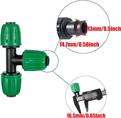 15 Pack 1/2 Inch Drip Irrigation Tee Fittings (1/2" ID x0.6-0.63" OD) - 1/2'' Drip Line Anti-Drop Barbed Lock Nut T Connectors for 1/2 Inch Drip Irrigation Tubing System Connection
