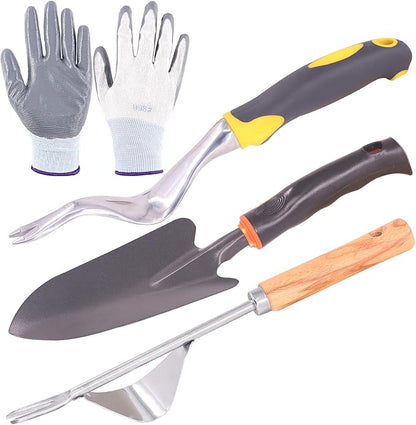 4 Pack Hand Weeder Tool Garden Weeding Tools, Gardening Weed Puller, Weeding Tools with Manual Weed Puller Bend-Proof, Shovel and Gloves for Garden Lawn Yard Farmland Transplant