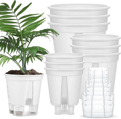 9 Pcs Self Watering Pots for Indoor Plants with Deep Reservoir and High Drainage Holes for Outdoor Plants and Flowers, Bare Root Planter (4.72'',5.91'',7.09'',White)