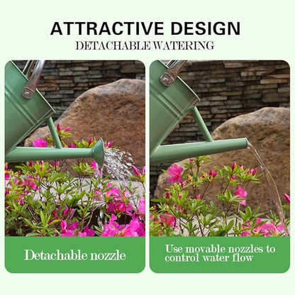 Metal Watering Can, One Gallon Watering Cans Stainless Steel for Outdoor Indoor Garden Plants Watering (Cream Green and Garden Scissors)