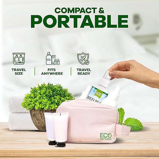 Eco Defense Bed Bug Spray Travel Size - TSA Approved 3 oz – Travel Essentials for Hotel, Cruise, Vacations - with Natural Essential Oils