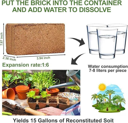 Premium Coco Coir Brick, High Nutrinent Coconut Soil,100% Organic Low EC & PH Balanced Potting Soil for All Plants Gardening, Hydroponics and Green House (650G x 2)