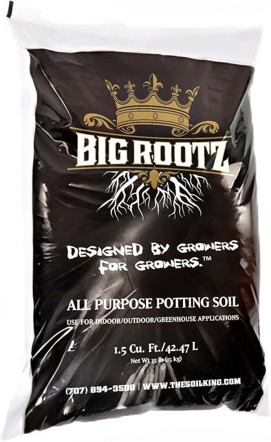 Soil King Big Rootz Organic Soil - CDFA & EnvirOganic Certified. All-Purpose Potting, pH Adjusted for Maximum Nutrient Uptake & Root Growth, Indoor & Outdoor Plants, 40 lb. Bag