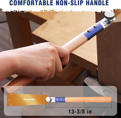 WORKPRO 10 Inch Japanese Pull Saw, Double-Edged Hand Saw for Wood Cutting with 7-9&18 TPI, SK5 Flexible Blade Flush Cut Saw with Non-Slip Beech Handle, Perfect Woodworking Tool Gift
