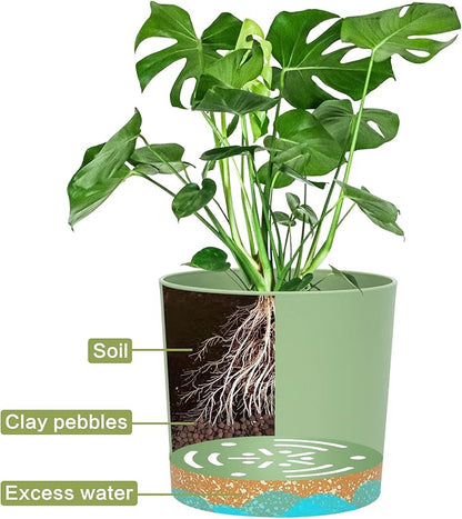 QCQHDU 5 inch Plant Pot, 2 Pack Planters for Indoor Plants with Drainage Holes & Saucer, Outdoor Flower Pots Home Garden Modern Decor