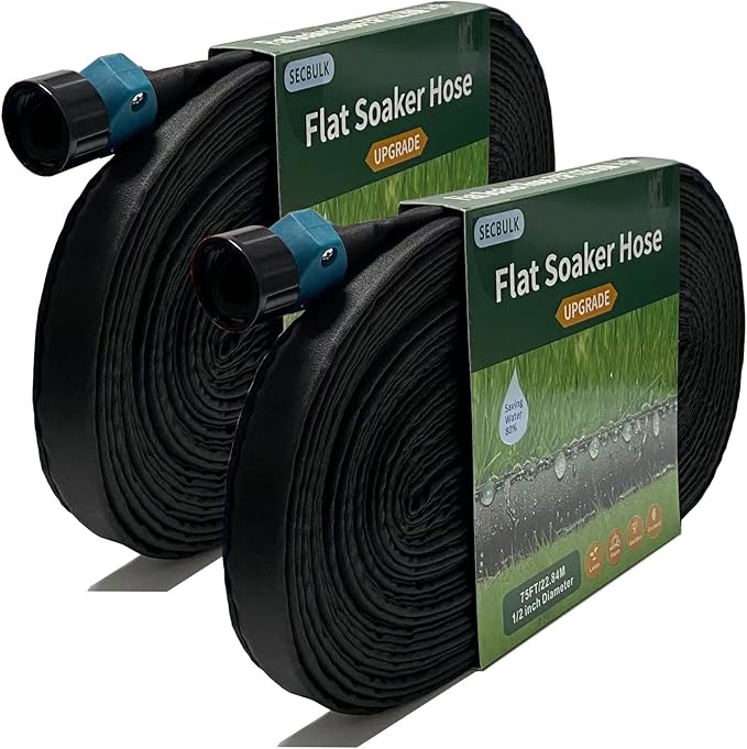 2025 Flat Soaker Hose 150 ft for Garden, 150' (75ft x 2) Linkable Drip Hose Diy Garden Irrigation System Saving 80% Water, Dual-layer Leak-free Design Water Hose with Holes