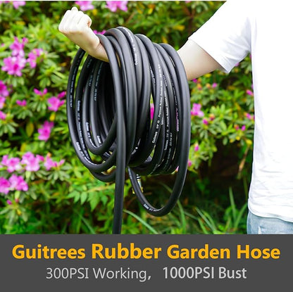 90FT 5/8 Heavy Duty Rubber Garden Hose - 200psi Working, 1000psi Burst - Hot/Cold Water - Five-Layered Braiding for Durability - Versatile for Gardening, Agriculture, Construction(Black)