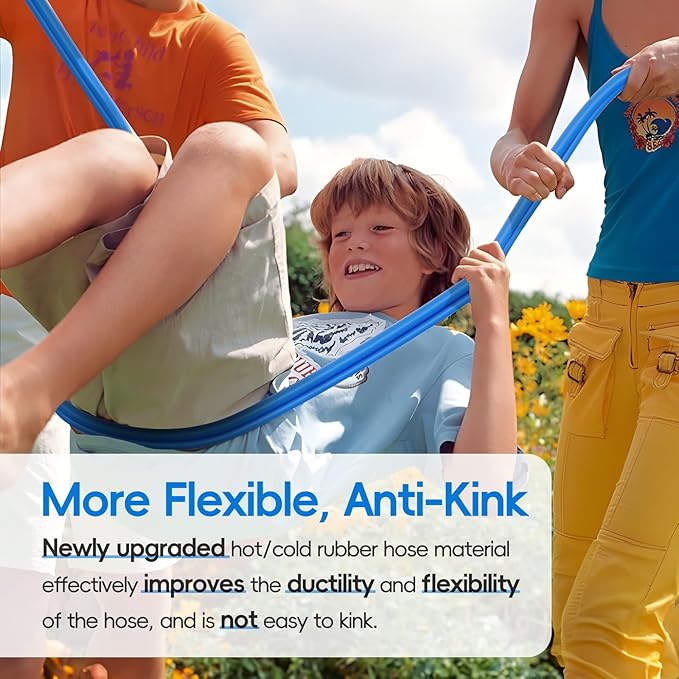 SPECILITE Hot/Cold Garden Water Hose 100 ftx 3/4 in, -50℉ To 190℉, Heavy Duty, Flexible, Burst 605 Psi, Lightweigh, Upgraded Rubber Pipe with 3/4" Brass Fittings For Backyard, Outdoor, Farm, Blue