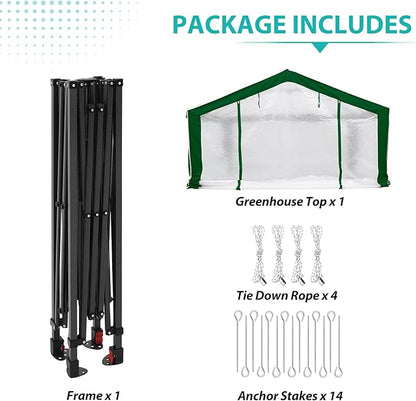 EAGLE PEAK 8x6 Portable Walk in Greenhouse with Polyester Reinforced Corners, Instant Pop Up Indoor Outdoor Gardening Green House, Roll Up Zipper Entry Doors and Mesh Windows, Green/White