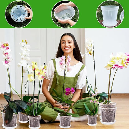 40Pack 4/5/6/7 inch Plastic Clear Nursery Pots with Saucer, 4 Sizes Garden Pots Plant Pots with Drainage Holes for Flower,Herb,Succulent,Plants, 100 pcs Plant Labels,5 Set for Indoor Outdoor