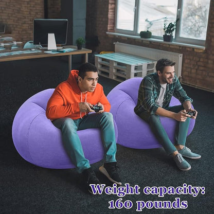 Realspring Inflatable Bean Bag Chairs Outdoor Blow up Camping Chairs Inflatable Lazy Sofa Folding Portable Bean Bag Loungers Couch for Movie Night(Light Purple,2 Pcs)