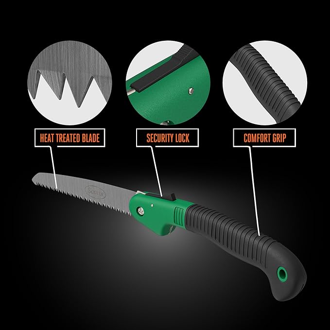 Scotts 7.5 in. Folding Hand Saw – Compact Pruning Saw with Sharp Steel Blade and Non-Slip Handle for Cutting Branches, Shrubs, and Small Trees – Folding Design for Safe Storage