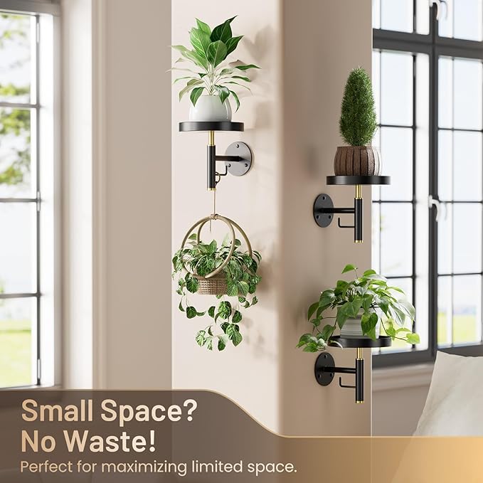 YUOROS 3 Pack Wall Plant Holder Wall Planters for Indoor Plants Hanging Window Plant Shelves Hanger Decor (Black)