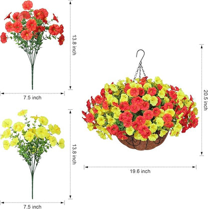 Artificial Fake Hanging Flowers Basket for Outdoors Spring Decoration, 12 Bundles Faux Silk Morning Glory Plants for Outdoor Planters Realistic UV Resistant Artificial Flowers for Outside Porch Garden