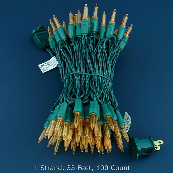 100 Orange One-Piece LED Christmas Lights, 33 ft Green Cord High Waterproof UL Certified T5 Outdoor String Lights (Orange)