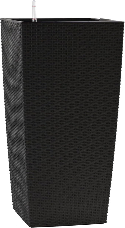 30in Tall Planter, Self Watering Pots for Indoor/Outdoor Plants with Drain Holes, Water Level Monitor, Inner Bucket for Front Porch Patio, Black Large(1 Set)