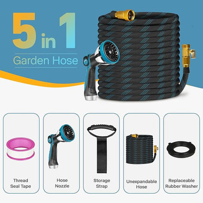 Garden Hose 100ft Flexible Water Hose with 10 Function Sprayer Leak-proof Lightweight Non-Expanding Water Pipe with Solid Fittings for Yard，RV (100FT)