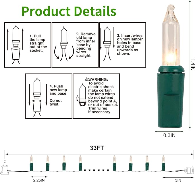 3 Sets Christmas Lights, 150 Count 33 FT Each Mini String Lights, Clear Green Wire Fairy Light, 120V UL Certified Connectable Xmas Tree Light for Holiday Patio Party Outdoor Decoration, Warm White