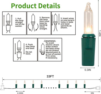 3 Sets Christmas Lights, 150 Count 33 FT Each Mini String Lights, Clear Green Wire Fairy Light, 120V UL Certified Connectable Xmas Tree Light for Holiday Patio Party Outdoor Decoration, Warm White
