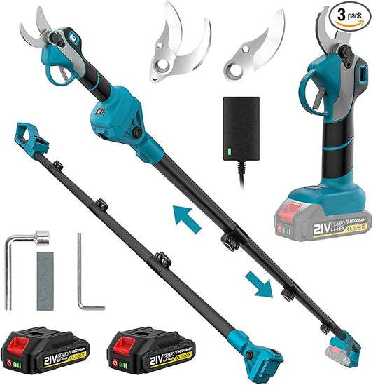 Electric Pruning Shears Cordless, 1000W Brushless 2-in-1 Pole Pruner Shears, Extend Pole to 14FT,1.4” Cutting Diameter, SK5 Blade, 2×2.0Ah Batteries, Pole Pruner for Gardening Tree Trimming