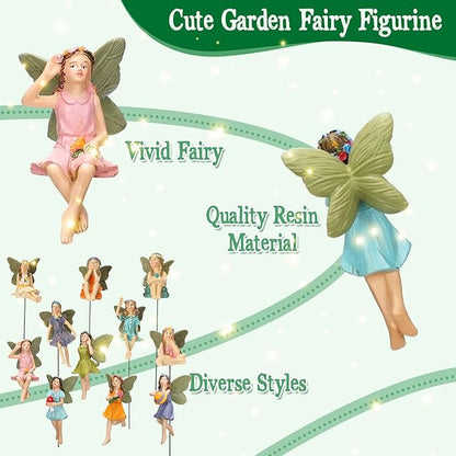 Fumete 13 Pcs Miniature Fairies & Mushroom House Figurines - Mini Garden Accessories for Outdoor Yard & Home Decoration