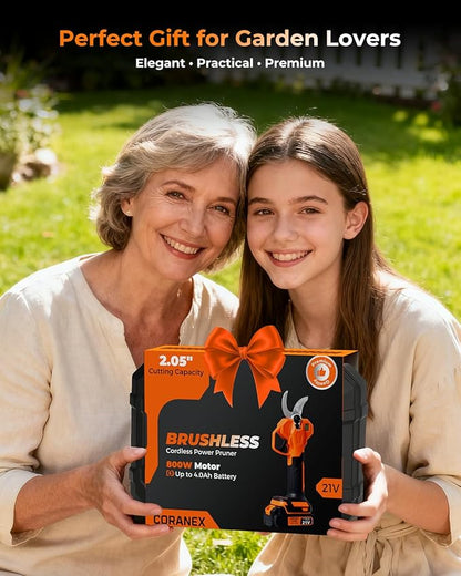 2.05'' / 56 mm Cordless Electric Pruning Shears | Longer Runtime | Brushless Motor | Anti-Slip Handle | Safety Switch | Ideal for Garden, Orchard & Tree Trimming