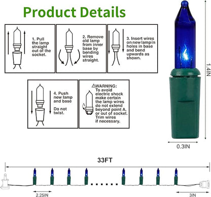 LJLNION Christmas String Lights, 150 Count 33 FT Incandescent Mini Green Wire Fairy Light, 120V UL Certified Connectable Xmas Tree Lights for Patio, Holiday, Party, Outdoor Indoor Decoration, Blue