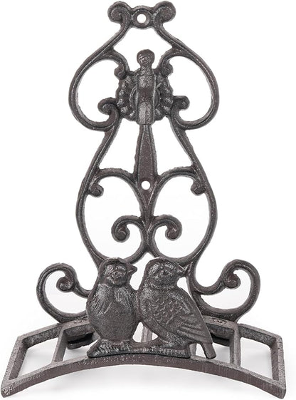 Sungmor Vintage Cast Iron Garden Hose Holder - Small Decorative Wall Mount Hose Hanger with Birds & Scroll, Heavy Duty Outdoor Storage Hook for Yard, Garden, or Patio - Rustic Bronze Finish