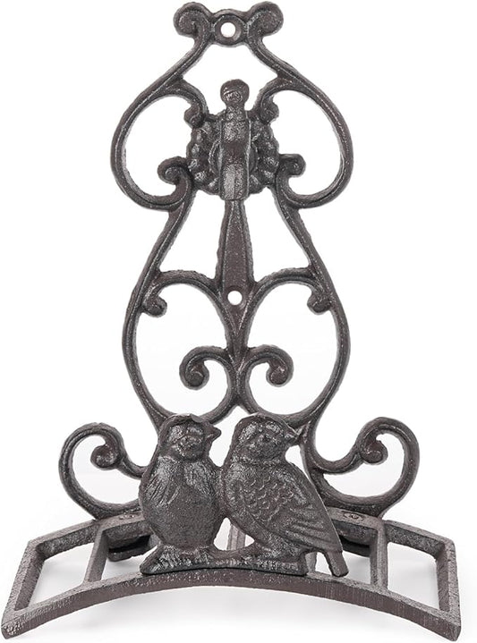 Sungmor Vintage Cast Iron Garden Hose Holder - Small Decorative Wall Mount Hose Hanger with Birds & Scroll, Heavy Duty Outdoor Storage Hook for Yard, Garden, or Patio - Rustic Bronze Finish