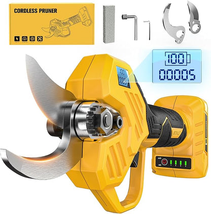 Pruning Shears Compatible with DeWalt 20v Battery, 1.5-2-Inch Cordless Electric Pruner with LCD Display & Imported SK7 Steel Blades for Gardening Tree Pruning(No Battery)