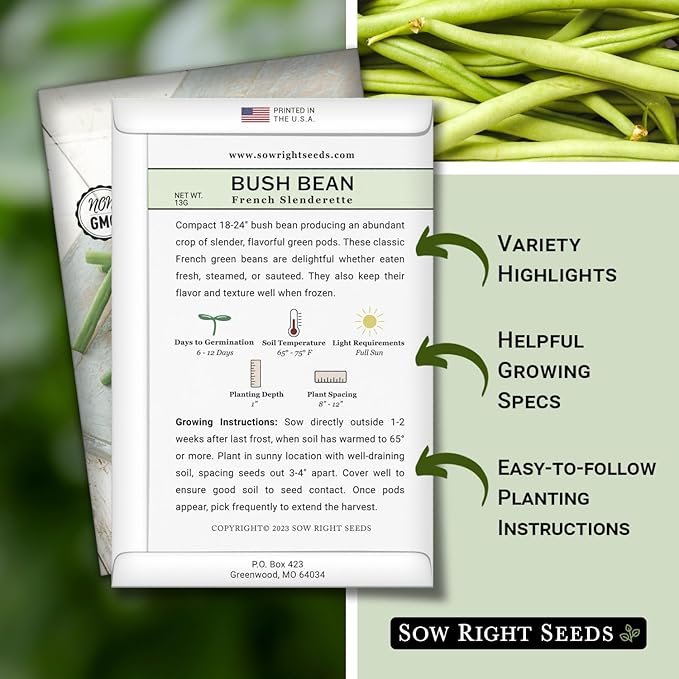 Sow Right Seeds - French Slenderette Green Bean Seeds for Planting - Non-GMO Heirloom Packet with Instructions to Plant & Grow an Outdoor Home Vegetable Garden - Fresh Slender Beans, French-Style (1)