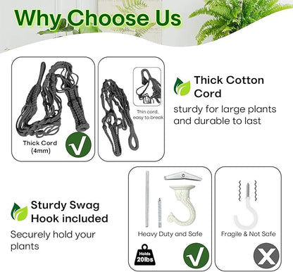 2 Pack 43 Inches Macrame Planter Hanger Large for 12 inch Pot (Extra Long & Big) + Swag Hook | Large Hanging Planter for Indoor Plants | No Pot/Plant Included (XL)