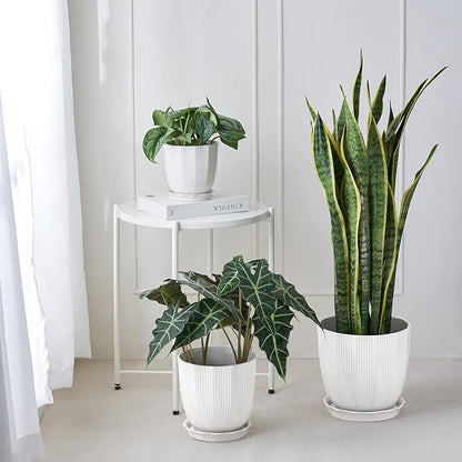ADN Ceramic Planter - Large Plant Pot Indoor Ceramic Pots for Plants with Drainage Hole and Saucer for Home Decor, White, 8 Inch