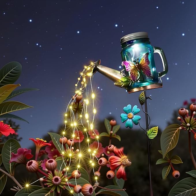 Solar Watering Can Light, Yard Outdoor Decor Lights, IP65 Waterproof, Hanging Butterfly Garden Light, Outside Garden Flower Bed Decor, Women Gift, Birthday Gifts