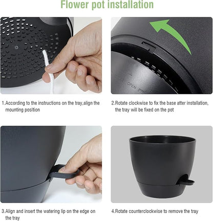 12 inch Large Self Watering Pots, Flower Plant Pots with Multi Mesh Drainage Holes for Indoor Outdoor Garden Plants and Flowers, Plastic Planters with Removable Deep Reservoir, Black