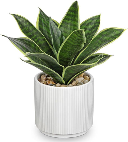 Artificial Agave Succulent Plants Faux Snake Plant Fake Succulent Agave Plants Potted in White Pot Succulent Aloe Plant for Desk Modern Office Living Room Table Shelf Home Indoor Outdoor Decor