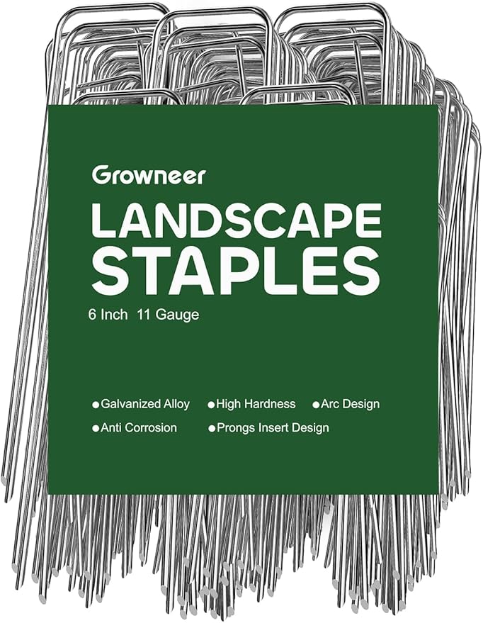 GROWNEER Landscape Staples Anti-Rust, 6 inch 200pcs Garden Staples, Galvanized Tent Stakes SOD Pins Yard Stakes for Securing Weed Fabric Barrier, Ground Cover, Artificial Turf, Dog Fence