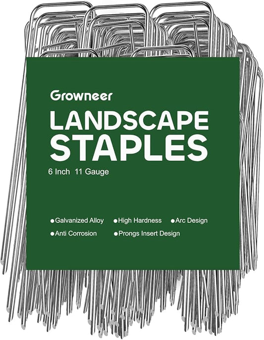 GROWNEER Landscape Staples Anti-Rust, 6 inch 200pcs Garden Staples, Galvanized Tent Stakes SOD Pins Yard Stakes for Securing Weed Fabric Barrier, Ground Cover, Artificial Turf, Dog Fence