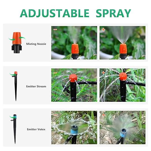 256FT Drip Irrigation System Kit, 163PCS Automatic Garden Watering Misting System with 1/4" Distribution & 1/2" Hose Tubing and Accessories for Greenhouse, Yard, Lawn, Plant