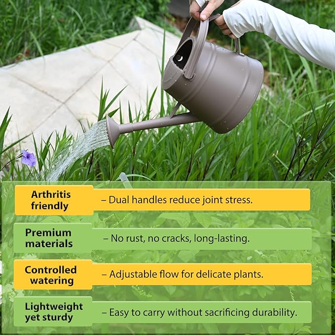 1 Gallon Watering Can for Plants, Watering Cans for Indoor&Outdoor Gardening, Water Can with Ergonomic Movable Handle (Brown)