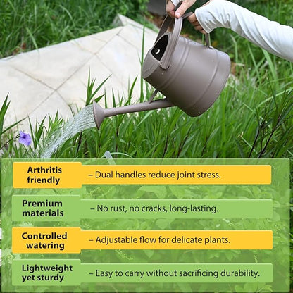 1 Gallon Watering Can for Plants, Watering Cans for Indoor&Outdoor Gardening, Water Can with Ergonomic Movable Handle (Brown)