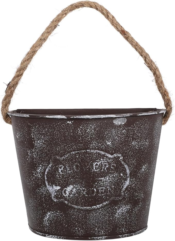Rustic Iron Wall Planter 4.5 Inch Galvanized Hanging Flower Pot for Indoor Outdoor Garden Balcony Decor with Rope DIY