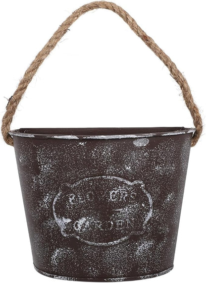 Rustic Iron Wall Planter 4.5 Inch Galvanized Hanging Flower Pot for Indoor Outdoor Garden Balcony Decor with Rope DIY
