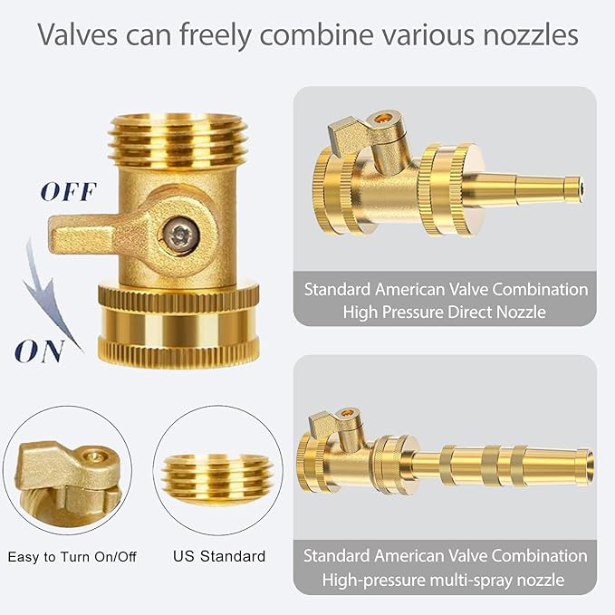 Heavy-duty brass hose nozzle 3-piece set,adjustable nozzle spray, with valve control, suitable for gardens, lawns, car cleaning and terraces | additional 4 anti-gaskets