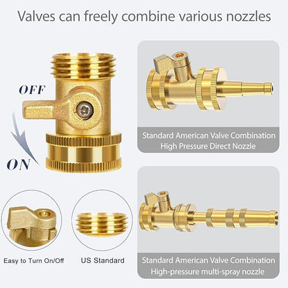 Heavy-duty brass hose nozzle 3-piece set,adjustable nozzle spray, with valve control, suitable for gardens, lawns, car cleaning and terraces | additional 4 anti-gaskets